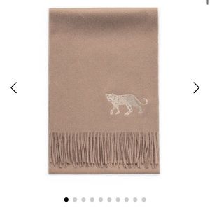 NWT Jessie Zhao Cashmere Scarf With Leopard Embroidery - Beige